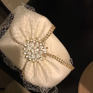 Off white elegant trim with precious stones any occasion hat